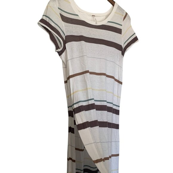 Free People Too Legit Tunic Dress White With Brown Stripes Size Small Cotton - Picture 7 of 10